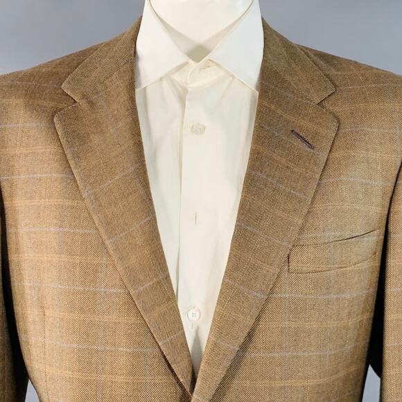 OXXFORD CLOTHES  44 Regular Brown Blue Plaid Wool Tweed Notch Lapel Sport Coat - Picture 2 of 9